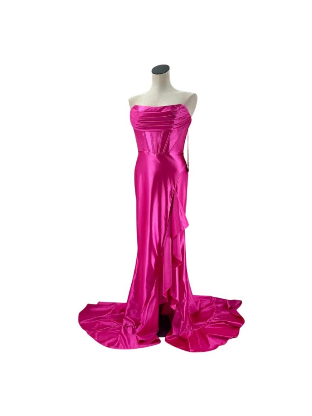 Pink Corset Back Hourglass Formal Gown Stacee's Bridal Flowy Skirt with Slit